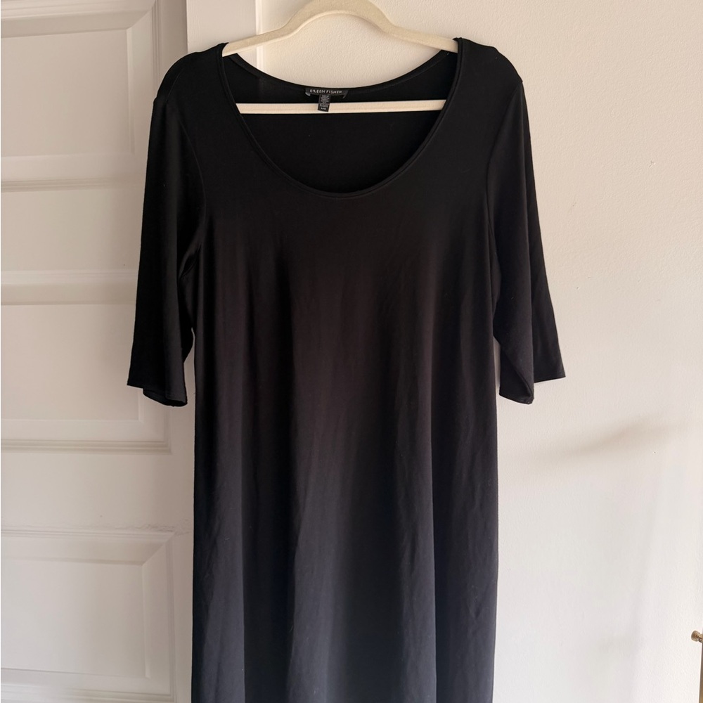 Eileen Fisher Black Scoop Neck Midi Dress